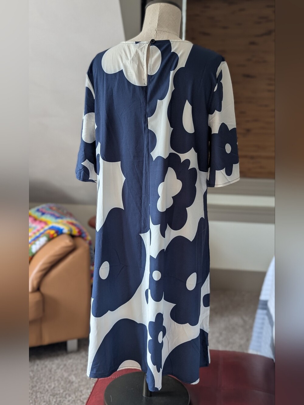 Navy & White Floral Shift Dress/ Swim Cover-up - Picture 4 of 6